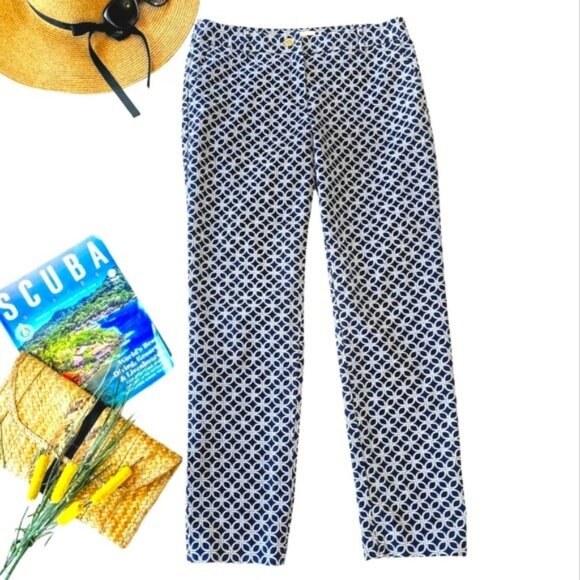 Michael Kors Women's Dress Pants Size 6 Navy Blue White Nautical Straight Leg - Picture 2 of 14